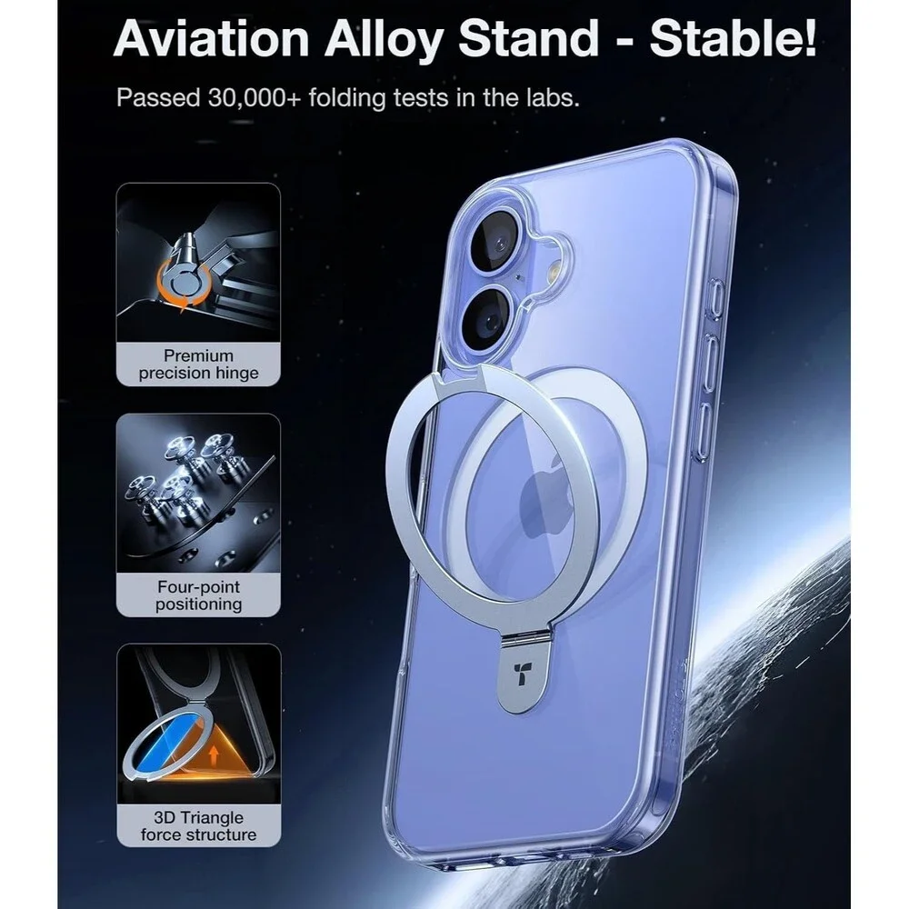iPhone 16 Translucent Slim Magnetic Case Built-in Stand MagSafe-Crystal Clear